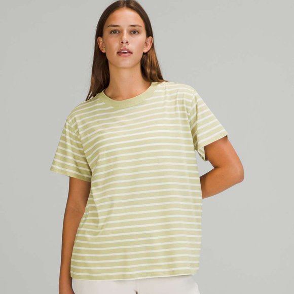 NWOT Lululemon All Yours Tee - Yachtie Stripe Dew Green White - 4